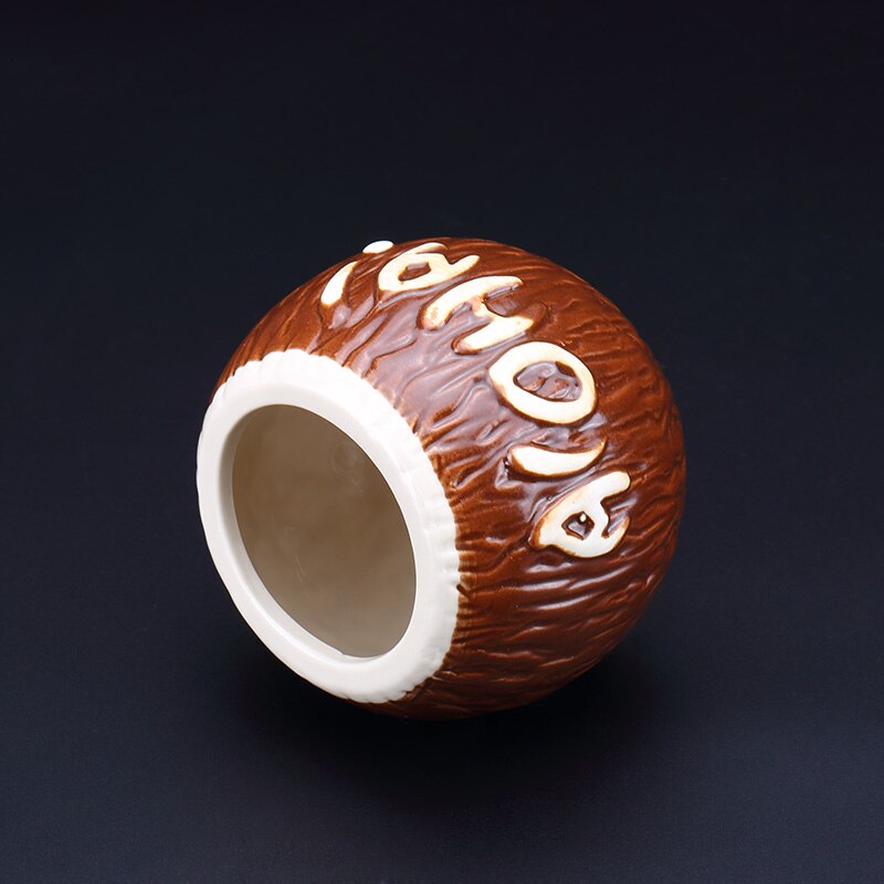 Hawaii Style 3D Coco Hollywood Bar TIKI Mug Handmade Ceramic Coconut Shell Cocktail Glass Cold-drink Shop Ice Cream Smoothie Cup