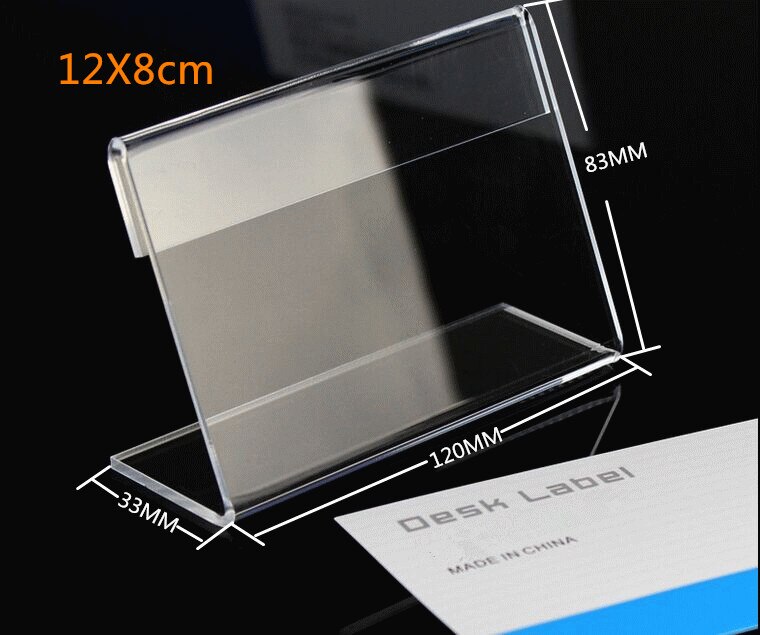 10pcs T1.3mm L label holder acrylic label price tag card display frame stand label frame table desk sign stand label holder case: H80 X W120mm