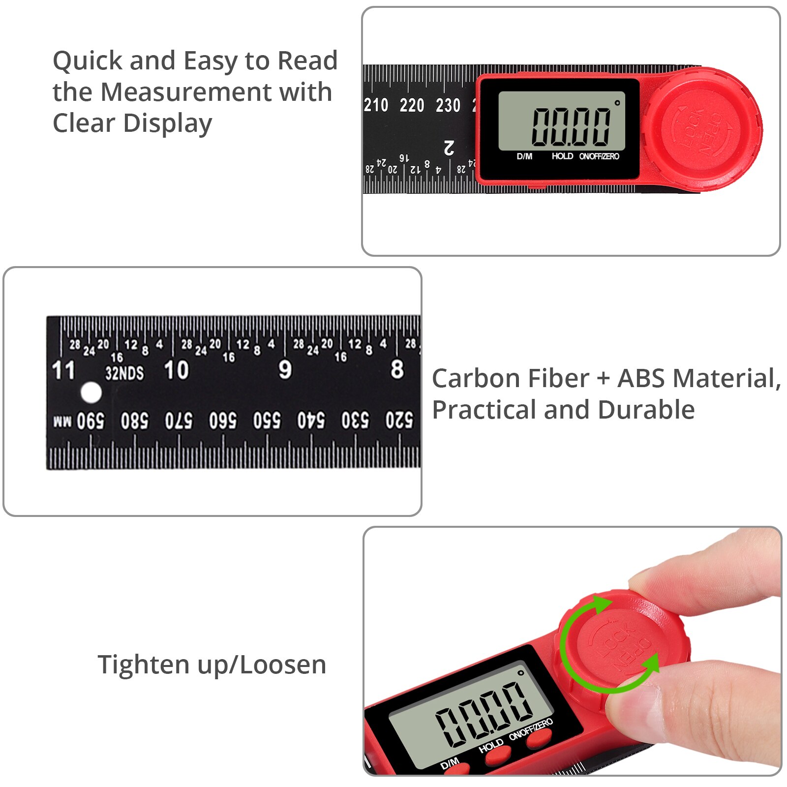 PROSTER 300mm 2 In1 Digital LCD Protractor Angle Finder 360° Gauge Ruler for Woodworking Inch & Metric Ruler Scales Measurement