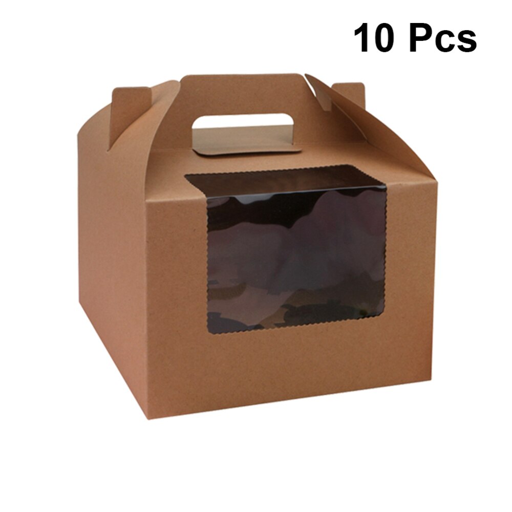 10pcs 4 Cavities Paper Cupcake Box Portable Dessert Containers Bakery Cake Carriers for Home Dessert Shop (Kraft): As Shown