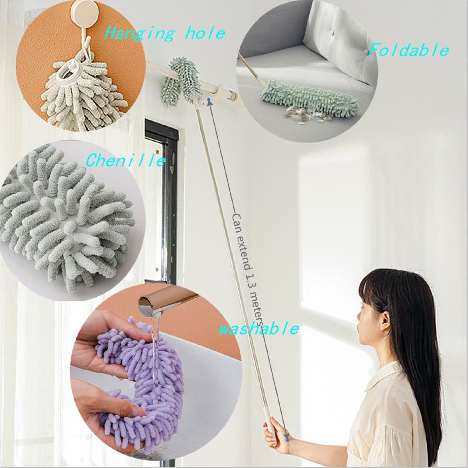 Chenille Intrekbare Stof Borstel Microfiber Stof Stofdoek Schoon Huishouden Auto Cleaner Dust Handvat Huisstofmijt Draagbare Stof Borstel #40