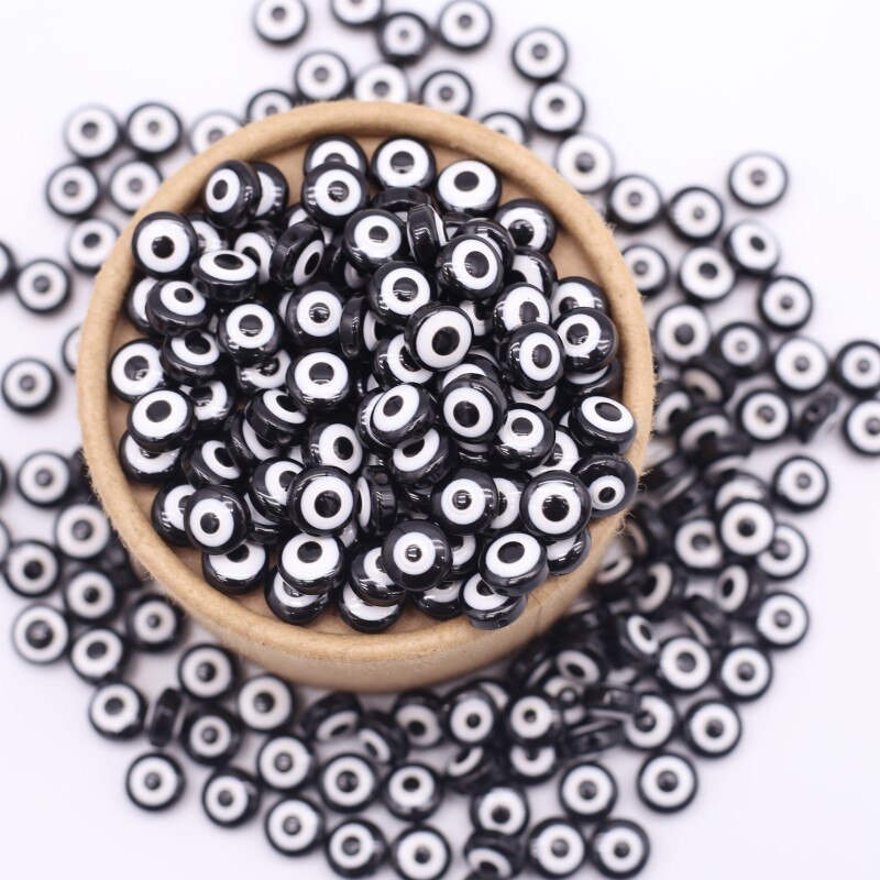 40pcs Mix Oblate Shape Evil Eye Beads 8mm Hollow Stripe Resin Spacer Beads Child DIY Jewelry Bracelet Handicraft Supplies: Black