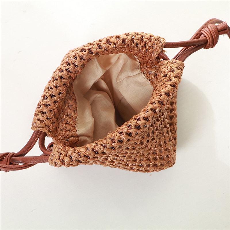 Trekkoord stro tas strandtas handtas dames rotan stro rieten opbergzakken mand rieten geweven handtas crossbody