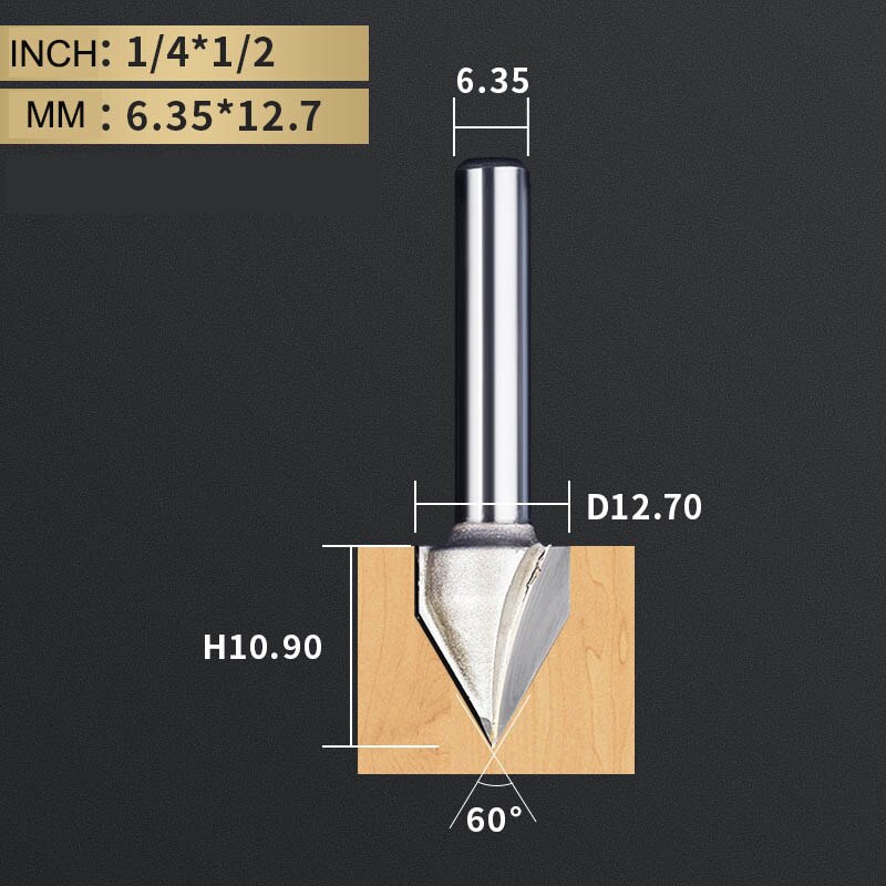 TIDEWAY 45 60 Degree V Bit Tungsten Carbide 3D V-Shaped Engraving Router Bit CNC Woodworking Tool for Hardwood MDF Plywood: V00901