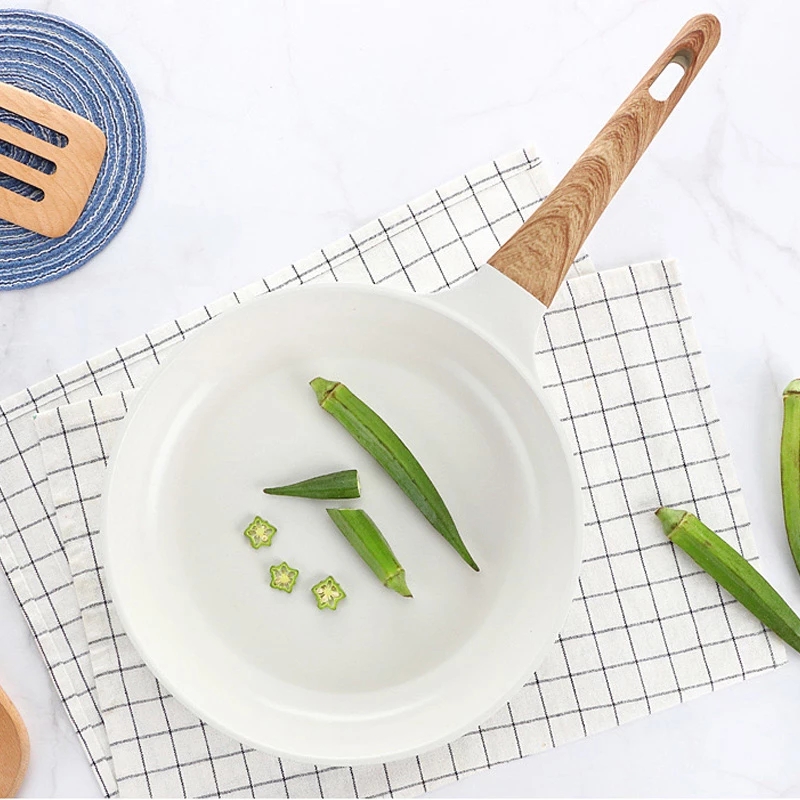 Sartén de cerámica blanca coreana, juego de ollas y sartenes antiadherentes, freidora profunda para desayuno, bandeja esmaltada japonesa para Cocina