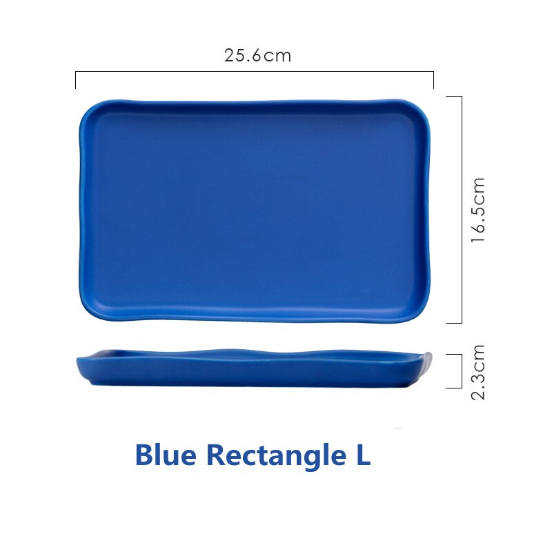 Porcelain Kitchen Serving Tray Ceramic Rectangular Oval Dinner Plate for Party Oven Microwave Dishwasher Safe Dinnerware: Blue Rectangle L
