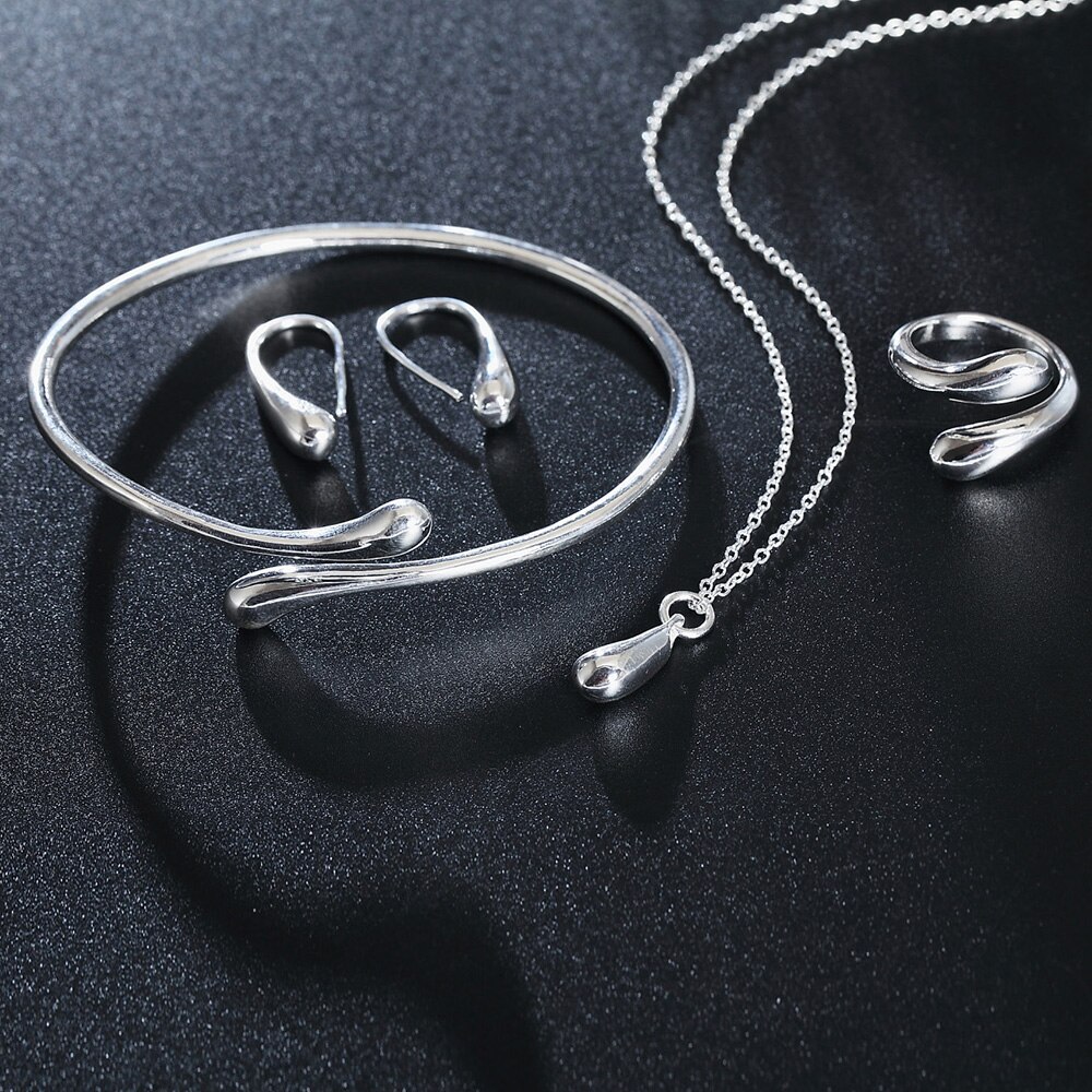 zilveren kleur Goud kleur sieraden set mode temperament klassieke waterdruppels hanger ketting armband ringen oorbellen S222
