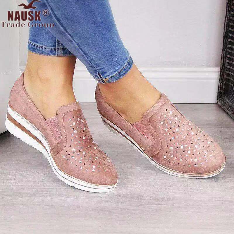 Women's Mesh Wedge Shoes Diamond Slip-on Cotton Casual Shoes for Woman Walking Sneakers Loafers Soft Shoes Zapato