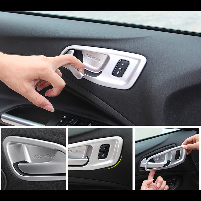 Para ford escape kuga 2013/14/15/16/17/18 abs chrome interior maçaneta da porta captura capa tigela guarnição quadro surround decore 4 peças