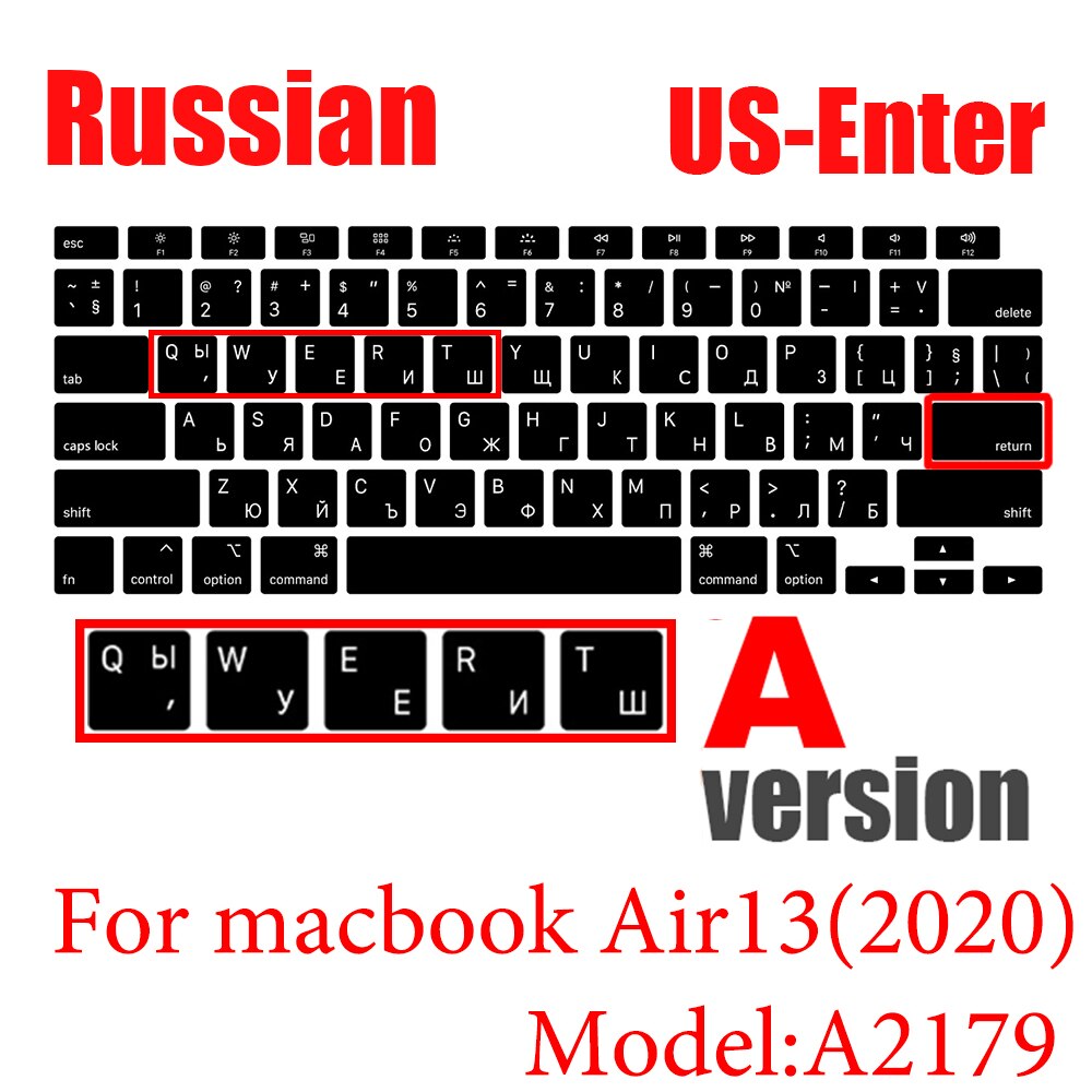 Russische Laptop tastatur abdeckung Für macbook Luft13 A2179 Tastatur fallen schutzhülle Film 13 zoll silikon tastatur abdeckung: A Ausführung uns Schwarz