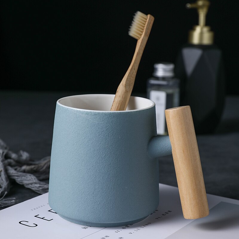 Juego de tazas de boca de cerámica con mango de madera, accesorios de decoración para el baño, hogar, Hotel, 3 unidades