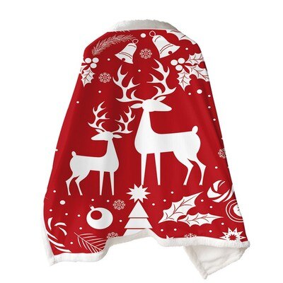 Christmas Printed Women Poncho Double Blanket Cloak Lazy Blanket Multifunction Magic Throw Blanket Air Condirioning Thick Shawl: 11