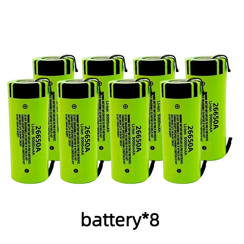 100% Original 26650A 3.7V 5000mAh Large Capacity 26650 Lithium Ion Rechargeable Battery +with DIY Nickel Sheet: green