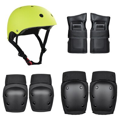Beschermende Gear Set 7 In 1 Knie Elleboog Pads Pols Guards Helm Multi Sport Veiligheid Bescherming Voor Kinderen Tieners Scooter schaatsen: YELLOW / S