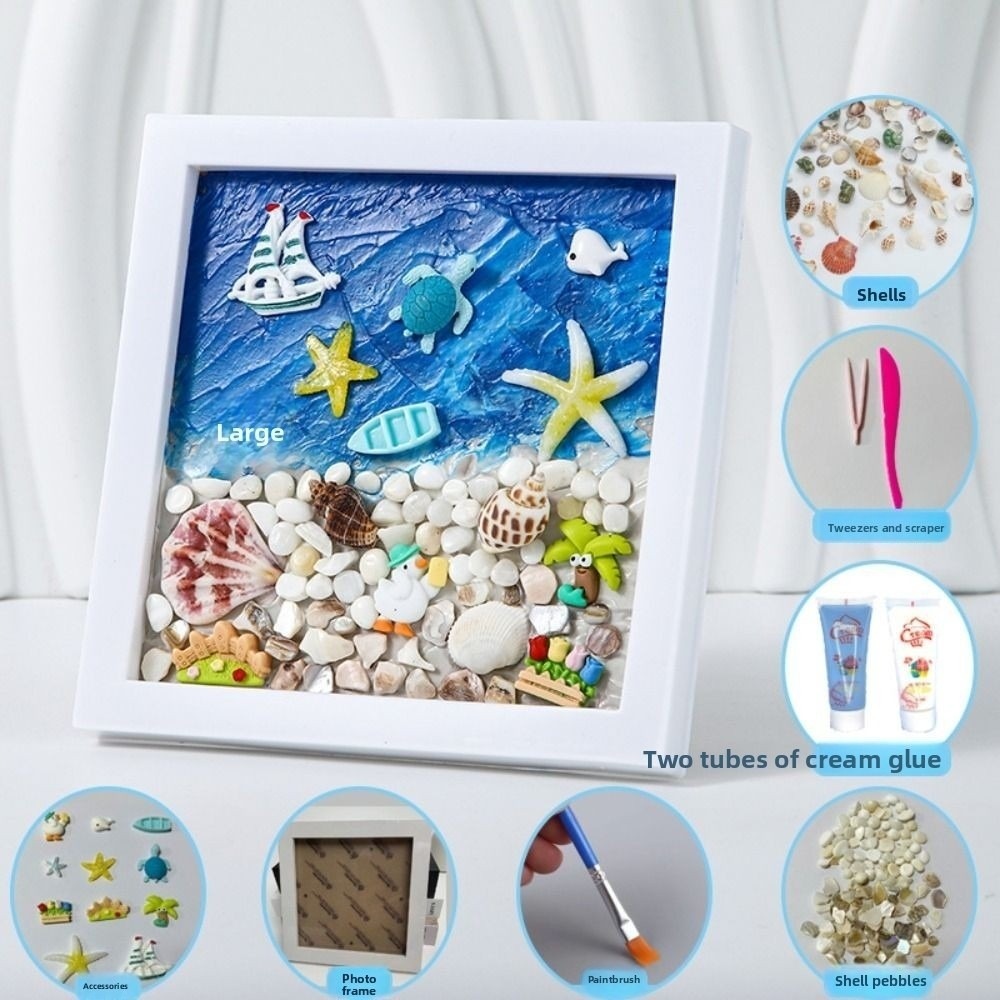 Multicolor DIY Photo Frame Wood Material 3D 3D Ocean Scenery Painting Cartoon Handmade Photo Wood Frame Scrapbooking: WHITE