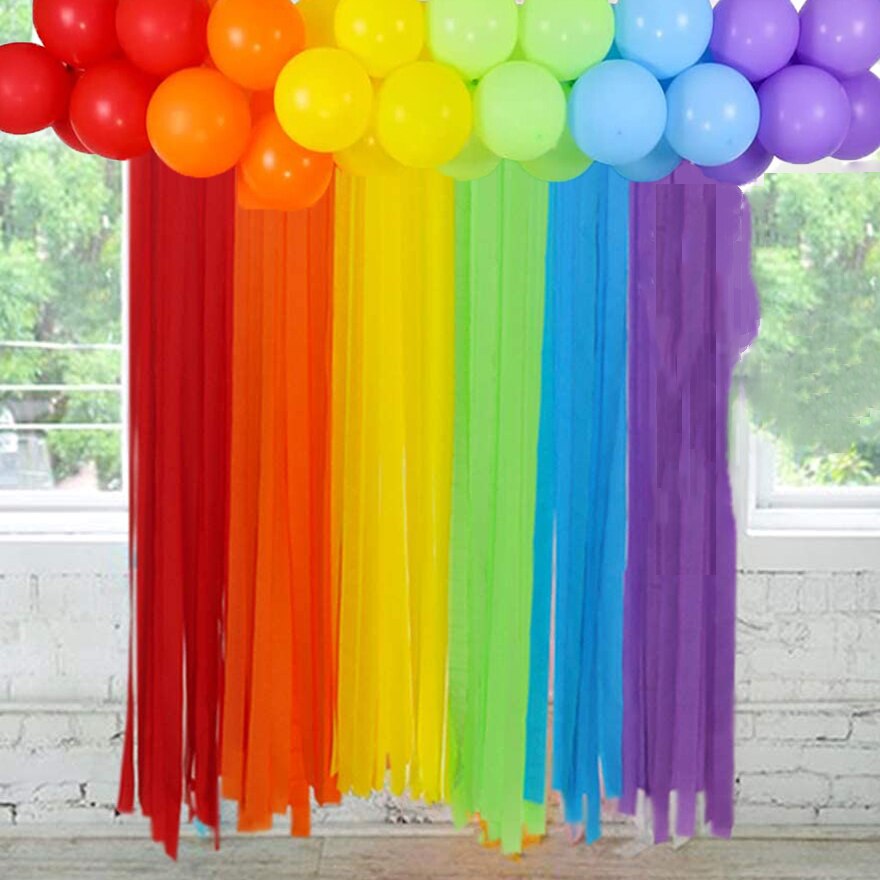 45pcs Rainbow Balloon Arch Kit Birthday Party Decoration Rainbow Crepe Paper Streamer Latex Balloon Baby Shower Supplies