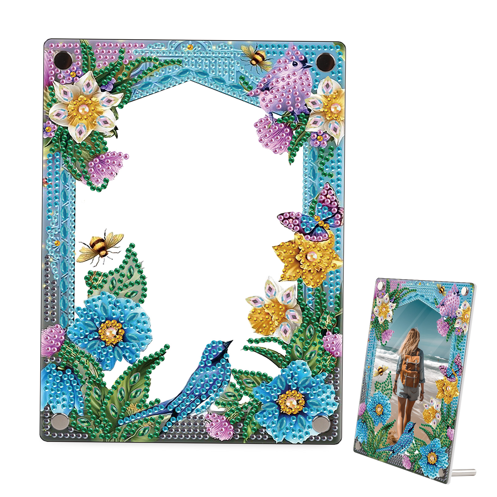 Diamond Art Schilderen Desktop Ornament Fotolijst Kit, bloemen Speciale vorm Kristal Acryl Fotolijst thuis Desktop Decor: Default Title