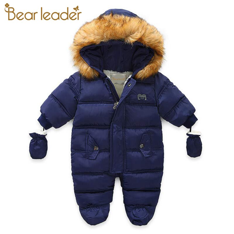 Bear leader babymeisjeskleding met pluche voering, babyromper, winter, dikke overall voor peuters, babyjongenspakje met bont en capuchon, baby-onesie