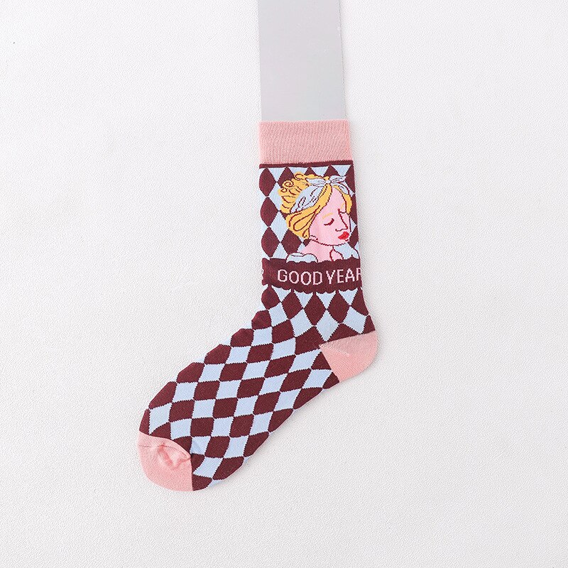 Colorful Pattern Cotton Mens Women Socks Middle Tube Funny Casual Crew Socks Girls Cute Harajuku Ankle For Ladies Socks: 1