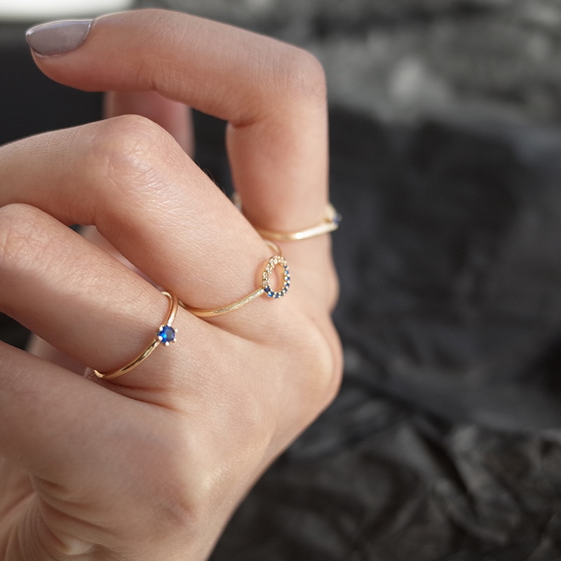 925 Sterling Zilver Ring - Blauwe Zirkonia Kristal - Goudkleurig - Verstelbaar Koreaanse Stijl - Dames Sieraden