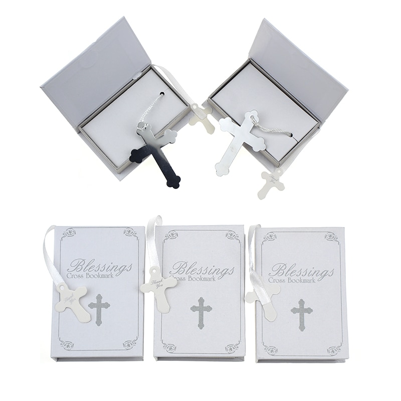 10 pcs Silver Cross Bookmark in Book Religious Party Giveaway For Guest Boys Girls First Communion Souvenir