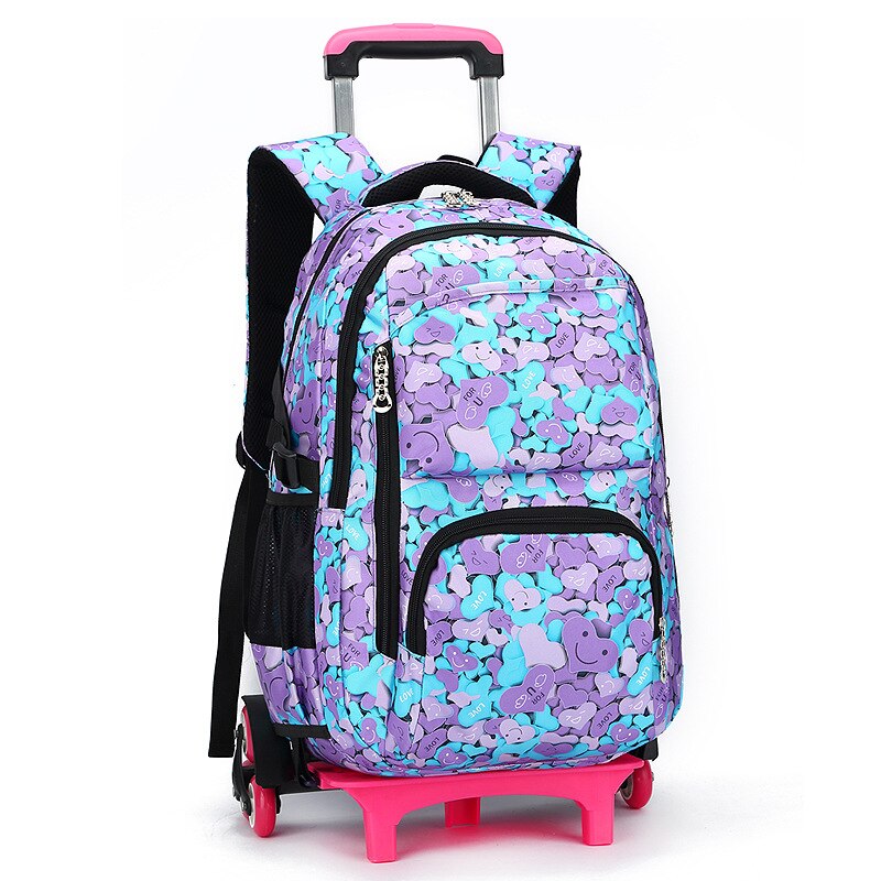 Student Bag Climb Stair with 3 Wheels Removable Trolley Wheeled Backpack High-Capacity Casual Versatile: Suit heart