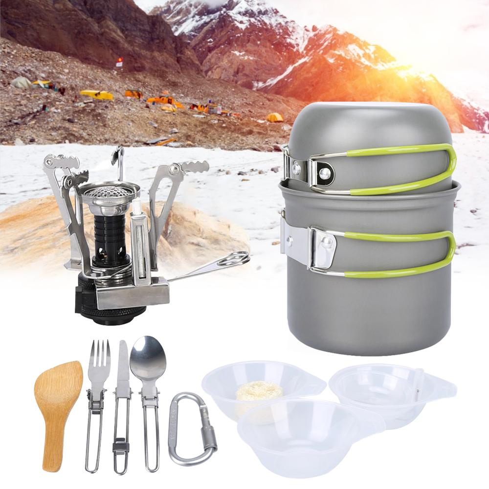 Draagbare Outdoor Picknick Wandelen Camping 1-2 Persoon Cookware Pot En Gasfornuis Combinate Fornuis: Default Title