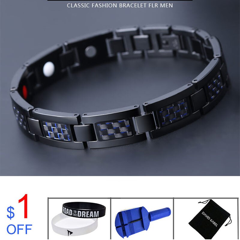 Bracelet d'équilibre énergétique Tourmaline en Fiber de carbone pour hommes bijoux de soins de santé hologramme Germanium Bracelets de thérapie magnétique guérison: B