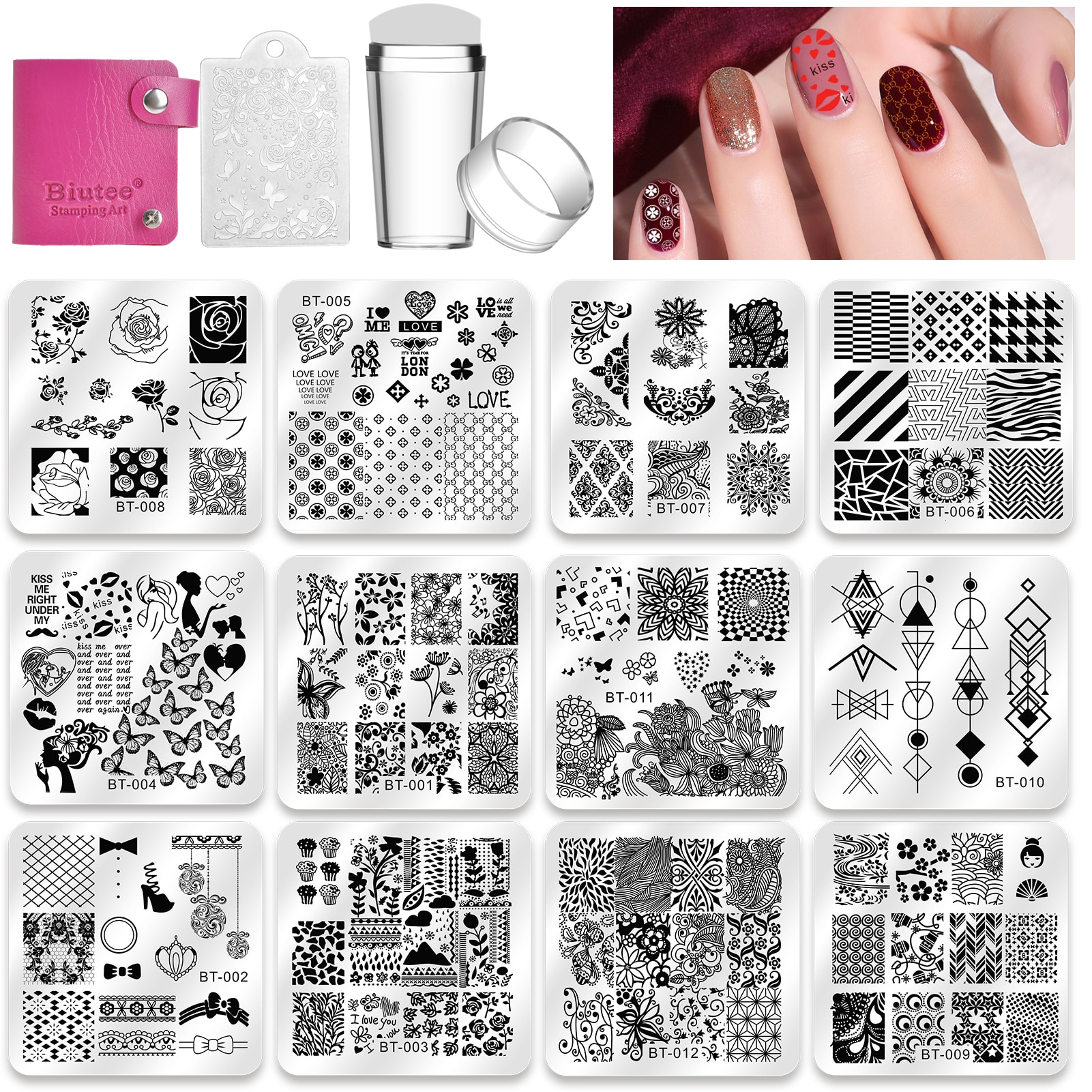 Biutee 12 Pcs Nail Stamping Plates Set 12 Nail Manicure Plates +1 ...