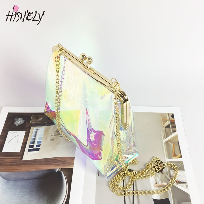 Hisuely clip-tasche, pvc-sommer-gelee-tasche, süße transparente damentasche mit kette, transparente umhängetasche