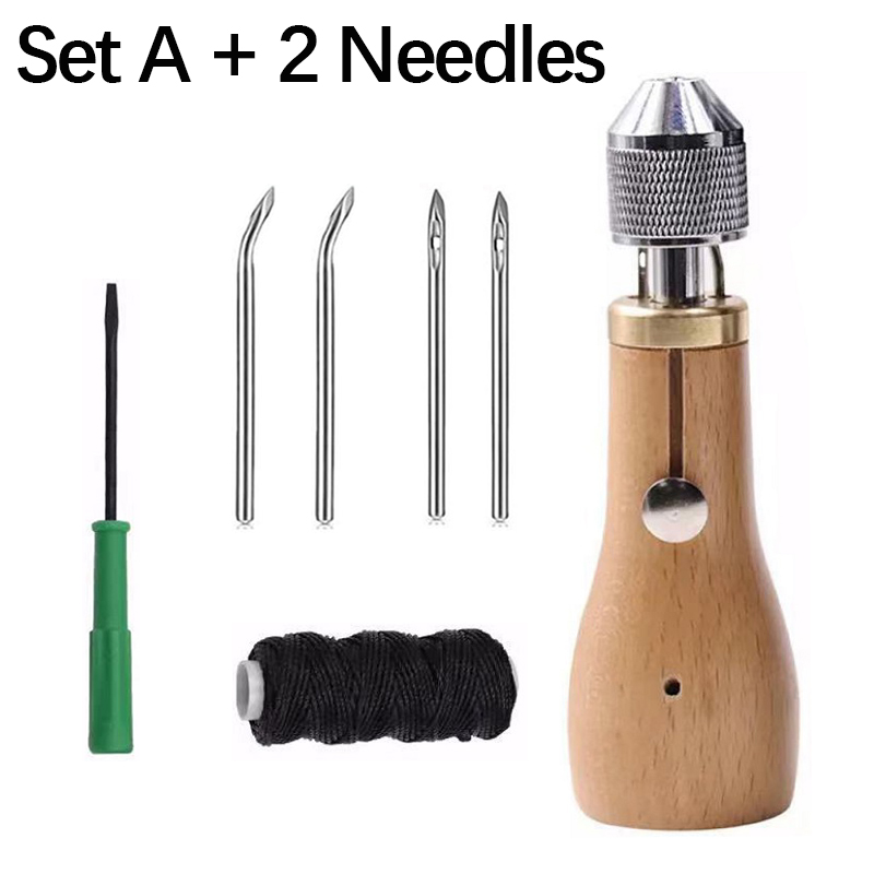 Leather Sewing Awl Kit Hand Speedy Stitcher Set Leather Craft Stitching Waxed Thread Needles Leather Craft Stitch Shoemaker Tool: Set A With 2 Needles
