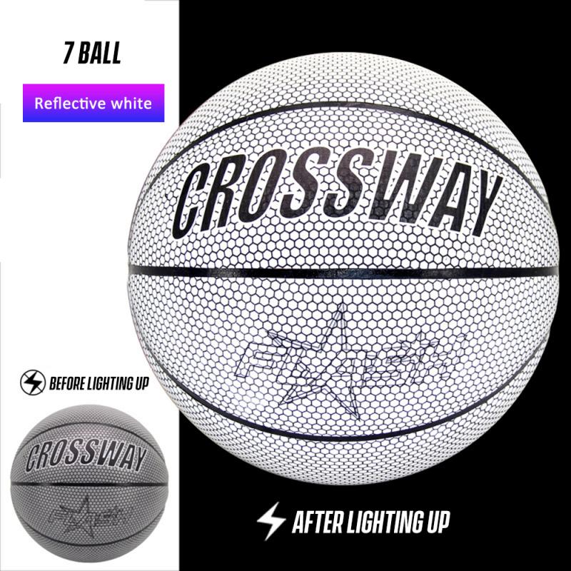 Crossway – basket-ball holographique en cuir PU, réfléchissant, individuel, nuit, Street 7 #, de Sport Cool, personnalité: Reflective white