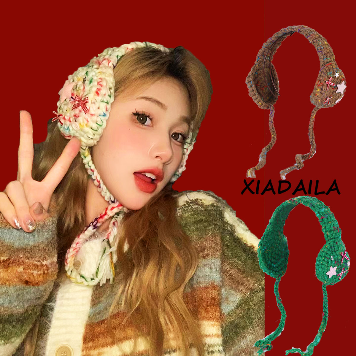 Comfortable Stylish Winter Thermal Ear Covers Soft Unisex Earmuffs for Hiking Hook shaped earmuffs Knitted Christmas earmuffs