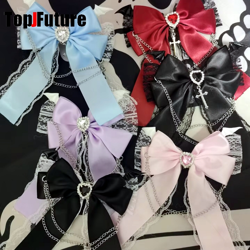 Gothic dark punk Subculture Abi y2k Millennium Girl lovely Little Devil cross Pendant Chain Lace hairgrips Hairpin clip 