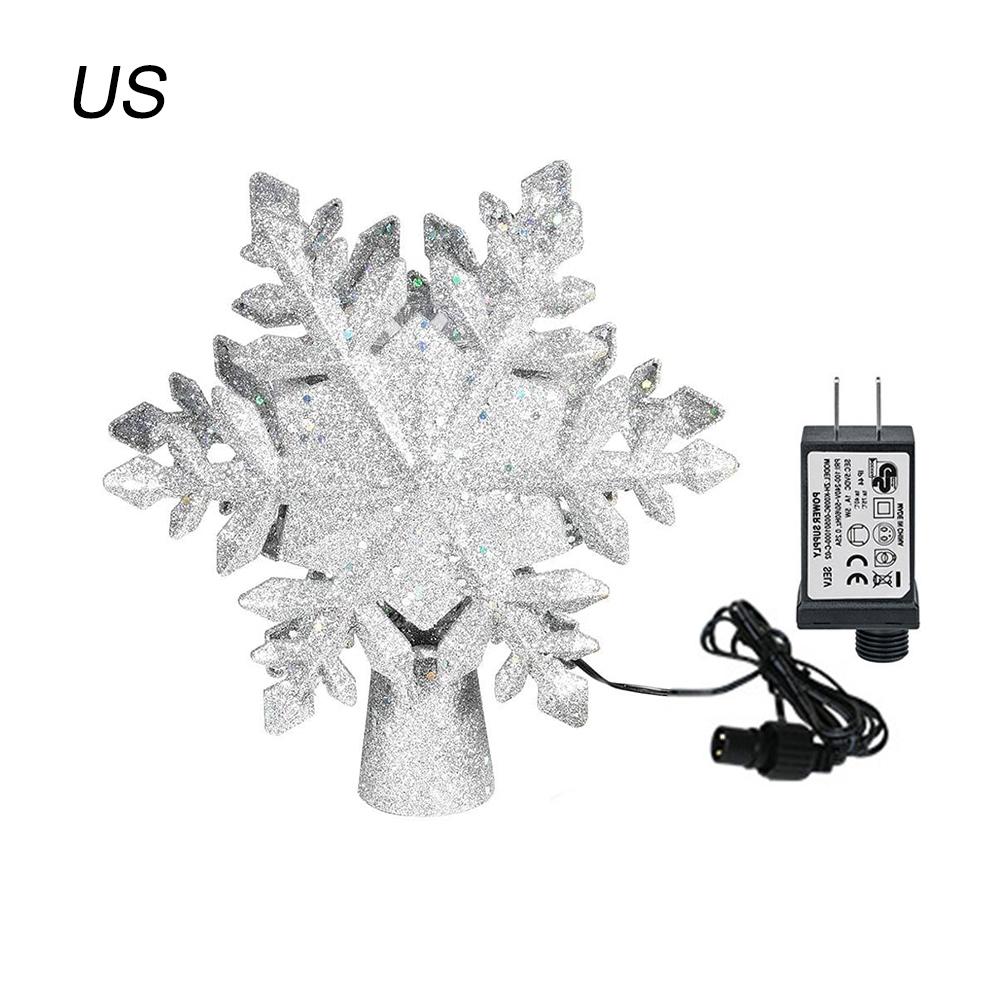 Christmas Tree Topper Lighted with White Snowflake Projector Rotating 3D Glitter Lighted Christmas Decorations for Tree