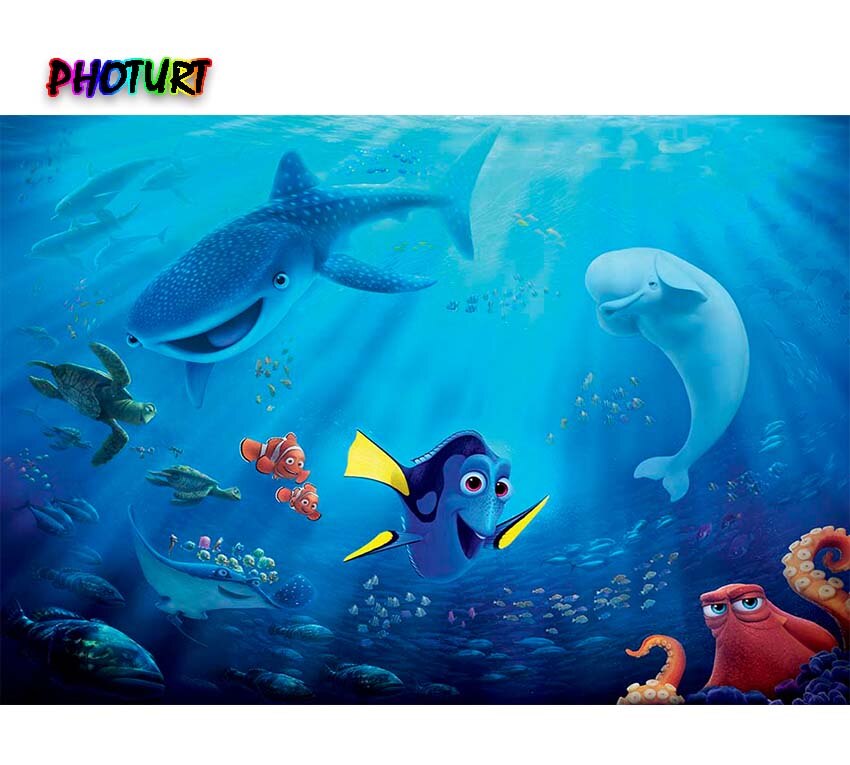 Photurt Vinden Dory Nemo Fotografie Achtergrond Kids Verjaardag Achtergrond Blauw Onderzeese Vis Vinyl Polyester Fotostudio &#39;S Props