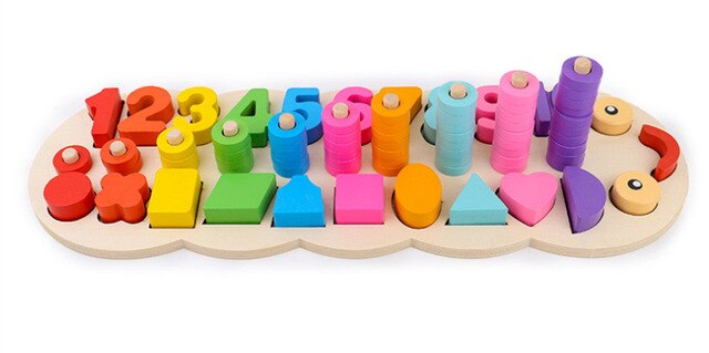 Juliana Children Wooden Toy Montessori Materials Learning Count Numbers Matching Digital Shape Match Early Education Toy: 3 in 1 Board