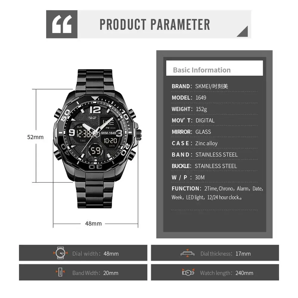 SKMEI 1649 Drehbare Ring Quarz Digitale Männer Armbanduhren Chrono Alarm Männliche Uhr reloj hombre Dual Bewegung Sport Herren Uhren