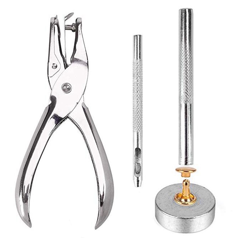 Remaches de cuero de 3 tamaños, tachuelas de Metal tubulares de doble tapa con 4 herramientas de fijación para artesanía de cuero Diy, 4 colores (oro, 360 Uds.