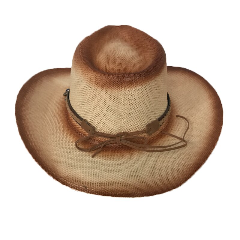 YY Beauty-Gorra de Metal con pajilla de pavo real para mujer, gorro de vaquero occidental transpirable, sombrero de Jazz para montar a caballo, gorra con visera ancha CM19023