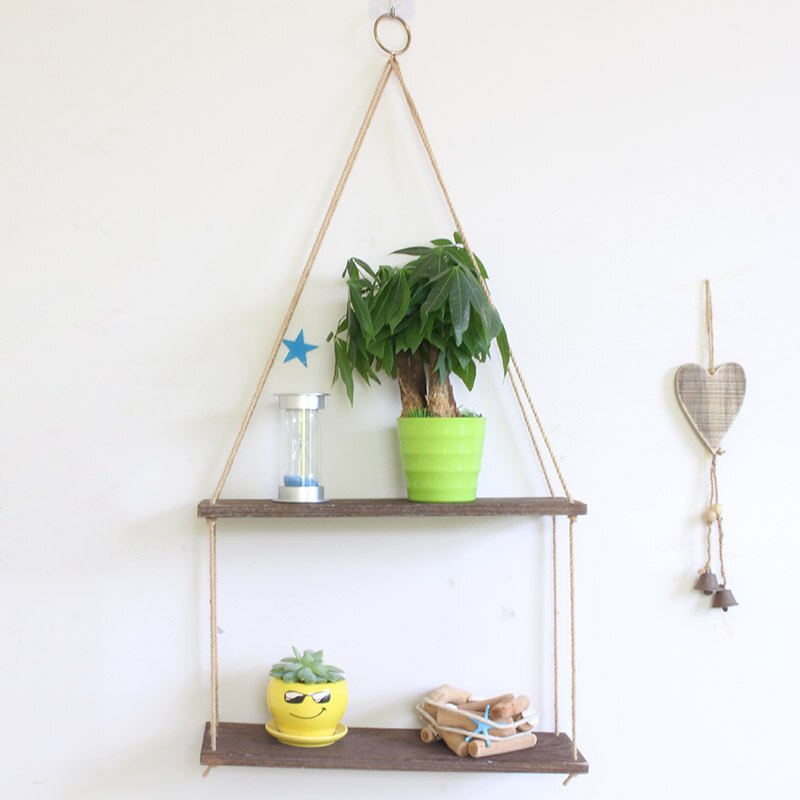 1 stk væggynge opbevaringshylder jute reb hængende hylde hjemme diy væg dekorativt stativ til samll urtepotte potteplanter holder