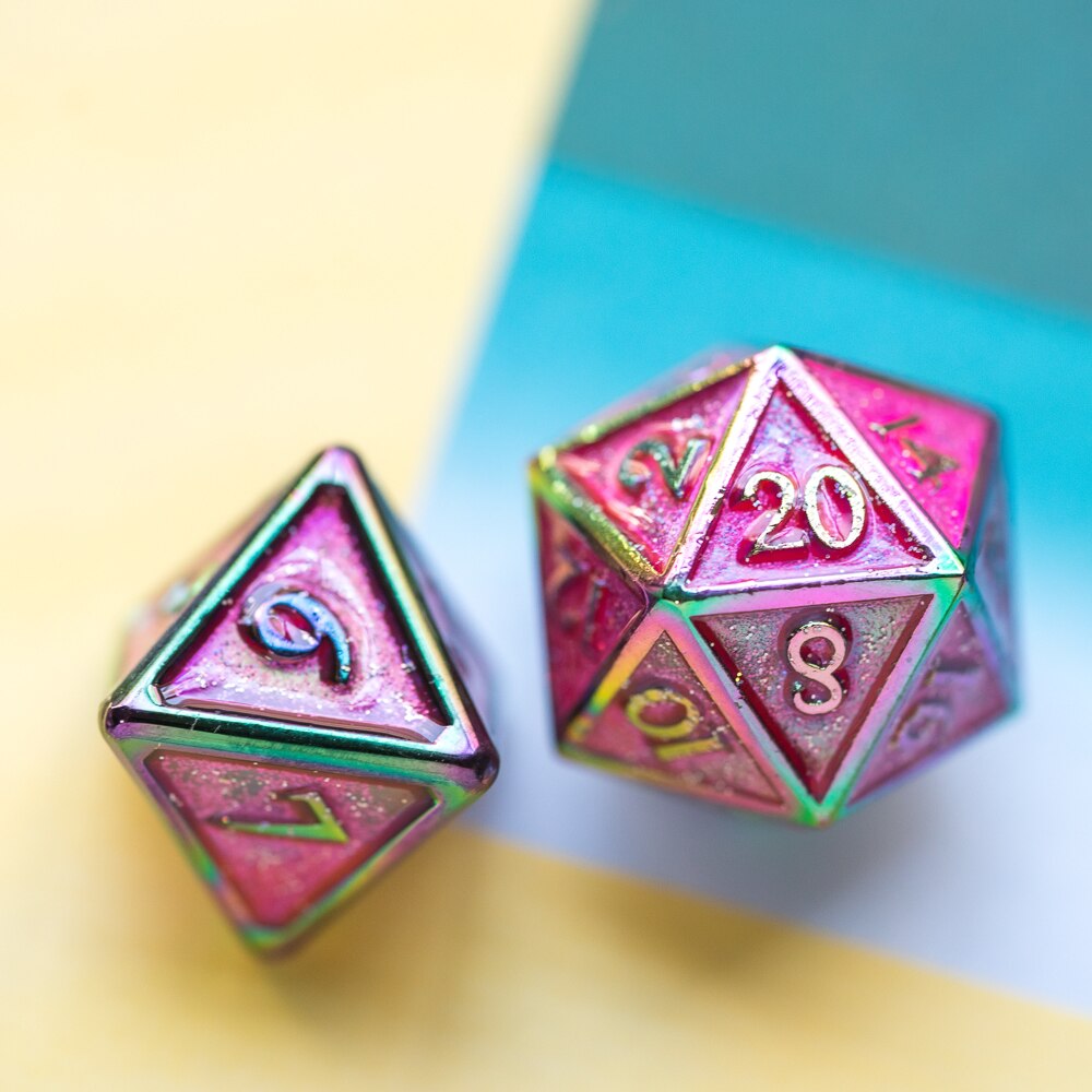 Cusdie kleurrijke metalen d&d dobbelstenen , 7 stuks dnd dobbelstenen, polyhedrale dobbelstenenset, voor rollenspel mtg pathfinder-paars
