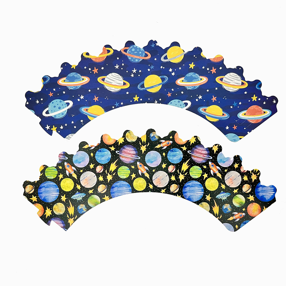 Ytre Rom Cupcake Toppers og Wrappers Romtema Fest Cupcake Dekorasjoner for Barnebursdag Babyshower Fest