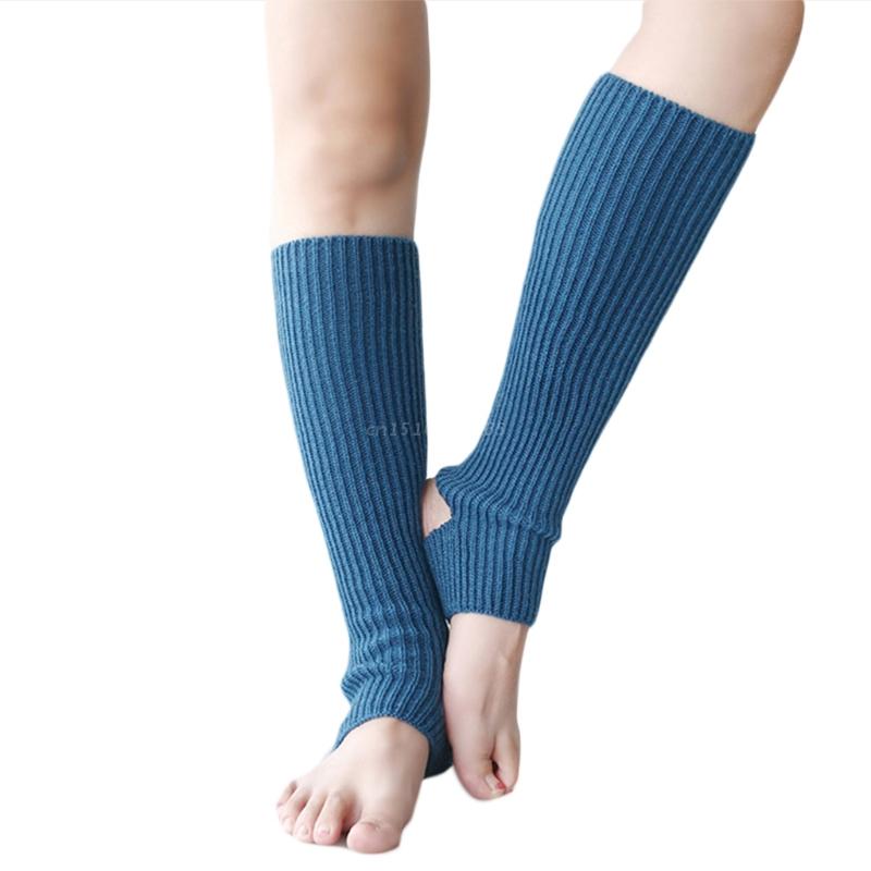 1 Pair Women Girls Ballet Dance Stirrup Leg Warmers Ribbed Knitted Solid Color Toeless Latin Knee High Socks Sleeves: Dark green