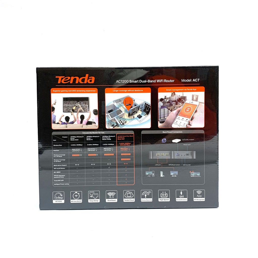 Router bezprzewodowy Tenda AC7 High-Speed Dual-Band WiFi 1200M z 5 antenami, router sieciowy 5G WiFi do domu