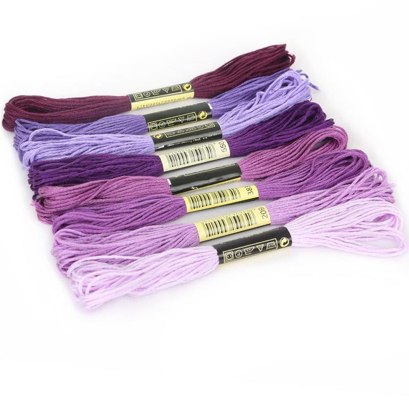 Cotton Stitch Embroidery Threads Floss Set Handicraft DIY Soft Colorfast Sewing Skeins Yarn Thread Mix Colors Sewing Craft: purple