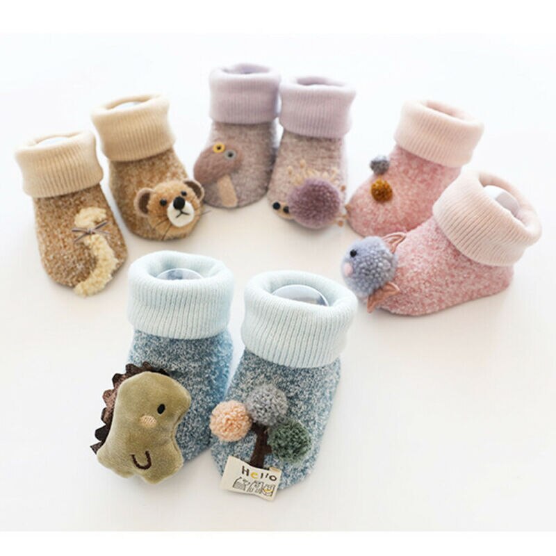 0-3Years Infant Baby Mädchen Junge Anti-slip Socken Cartoon Drucken Warme Socken Neugeborenen Slipper Schuhe Stiefel