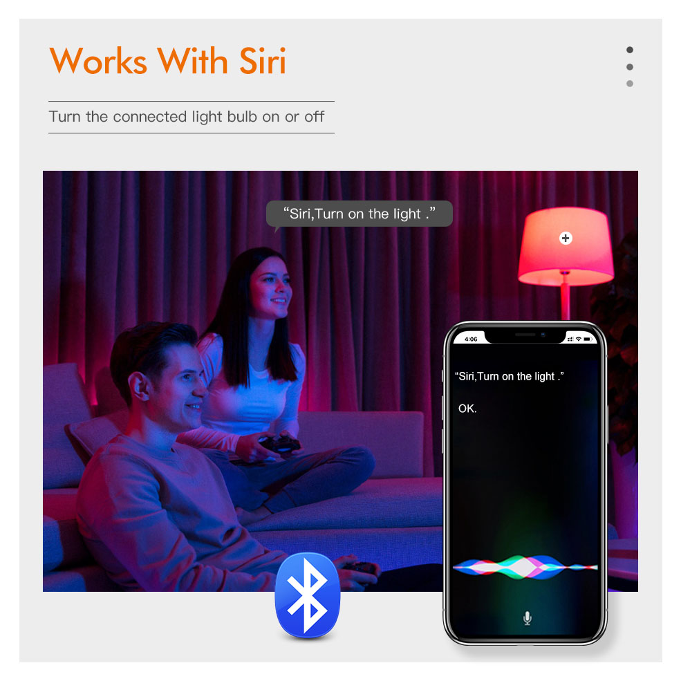 Ampoule intelligente Bluetooth, E27, RGB, blanc froid, blanc , magique, variable, Compatible avec Dohome Siri