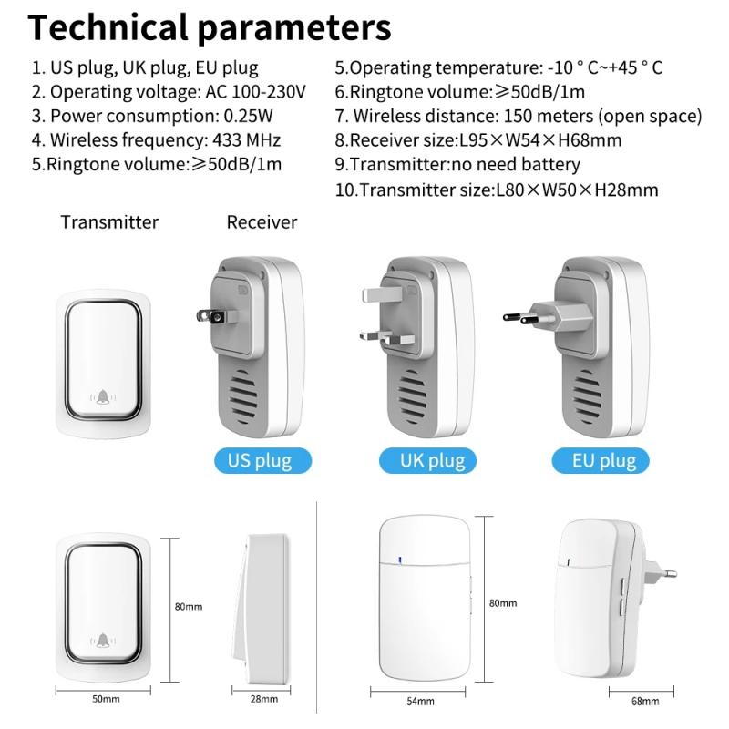 Ring Türklingel Drahtlose Türklingel Keine Batterie Wasserdicht selbst-angetrieben Türklingel Startseite kabellos Ring Dong Glockenspiel Klangfarbe Aufruf