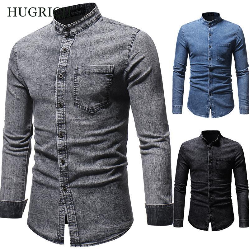 Dongeriskjorte herre fritidsskjorte slim fit langermet denimskjorte dongerijakke pluss størrelse m -3xl